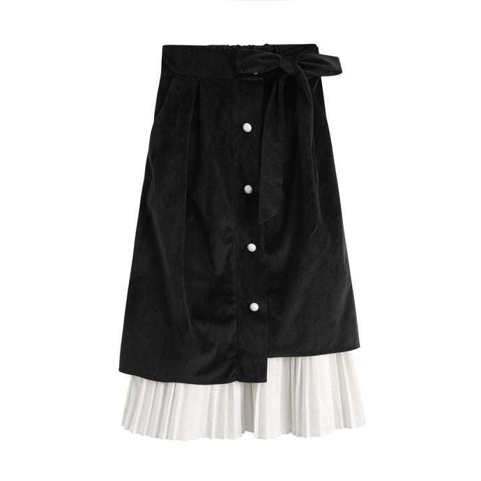 2020 autumn and winter clothing new retro velvet pearl buckle strap organ pleated mid-length skirt female trend