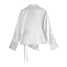 Load image into Gallery viewer, MSHI/Autumn new style retro shirt satin lace-up long-sleeved V-neck white shirt all-match simple tops female tide