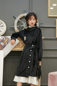 2020 autumn and winter clothing new retro velvet pearl buckle strap organ pleated mid-length skirt female trend