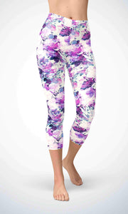 Pink leaf  capri for workout yoga gym jogging - alien wing active