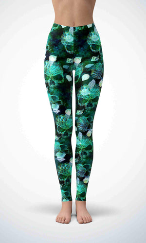 Green skull legging for workout yoga gym running - alien wing active