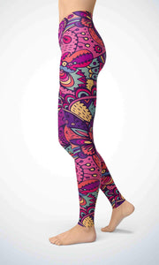 Pink painting legging for workout yoga gym running - alien wing active