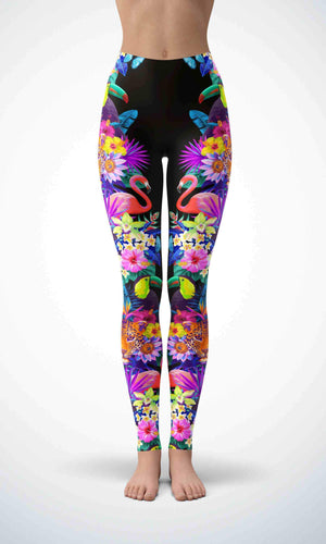 Flamingo and jungle legging for workout yoga gym running - alien wing active