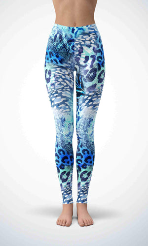 Blue zebra legging for workout yoga gym running - alien wing active