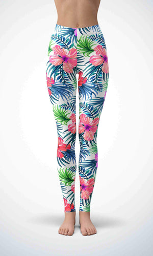 White pink flower legging for workout yoga gym running - alien wing active