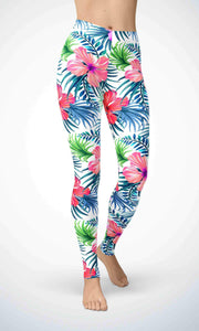 White pink flower legging for workout yoga gym running - alien wing active