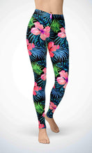 Load image into Gallery viewer, Black pink flower legging for workout yoga gym running - alien wing active