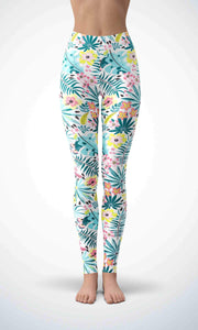 Light blue leaf legging for workout yoga gym running - alien wing active