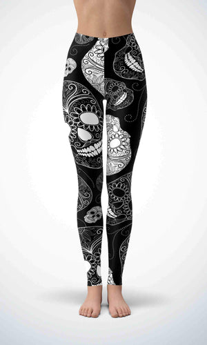 White skull legging for workout yoga gym running - alien wing active