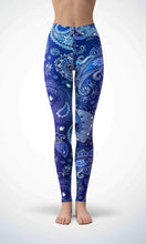 Load image into Gallery viewer, Blue paperprint legging for workout yoga gym running - alien wing active