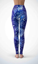 Load image into Gallery viewer, Blue paperprint legging for workout yoga gym running - alien wing active