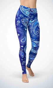 Blue paperprint legging for workout yoga gym running - alien wing active