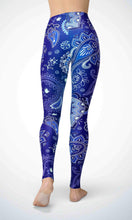 Load image into Gallery viewer, Blue paperprint legging for workout yoga gym running - alien wing active