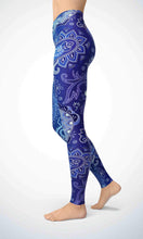 Load image into Gallery viewer, Blue paperprint legging for workout yoga gym running - alien wing active