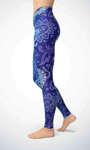 Blue paperprint legging for workout yoga gym running - alien wing active