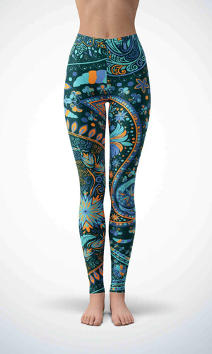 Blue painting legging for workout yoga gym running - alien wing active