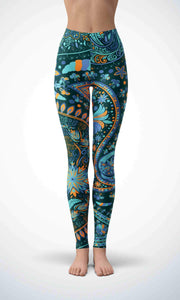 Blue painting legging for workout yoga gym running - alien wing active