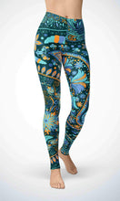 Load image into Gallery viewer, Blue painting legging for workout yoga gym running - alien wing active