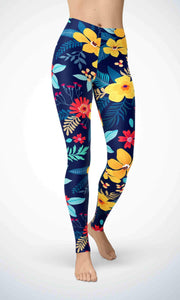 Navy flower legging for workout yoga gym running - alien wing active