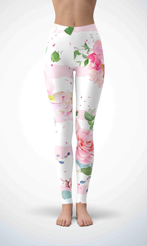 Pink flowers legging for workout yoga gym running - alien wing active