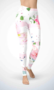 Pink flowers legging for workout yoga gym running - alien wing active