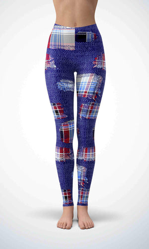 Patch denim legging for workout yoga gym running - alien wing active
