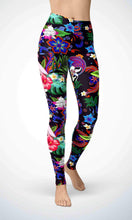 Load image into Gallery viewer, Navy jungle flower legging for workout yoga gym running - alien wing active